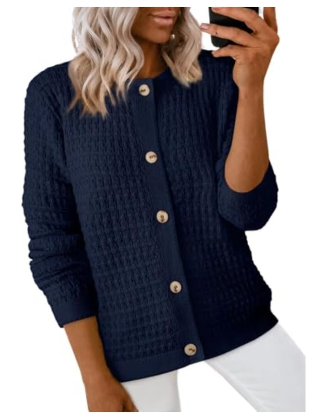Lightweight Long Sleeve Open Front Button Down Knit Cardigan Sweater